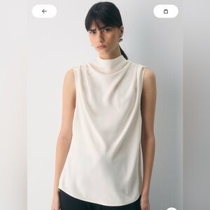 Aritzia Babaton Carter Blouse - Ivory Draped Mock Neck Sleeveless Top